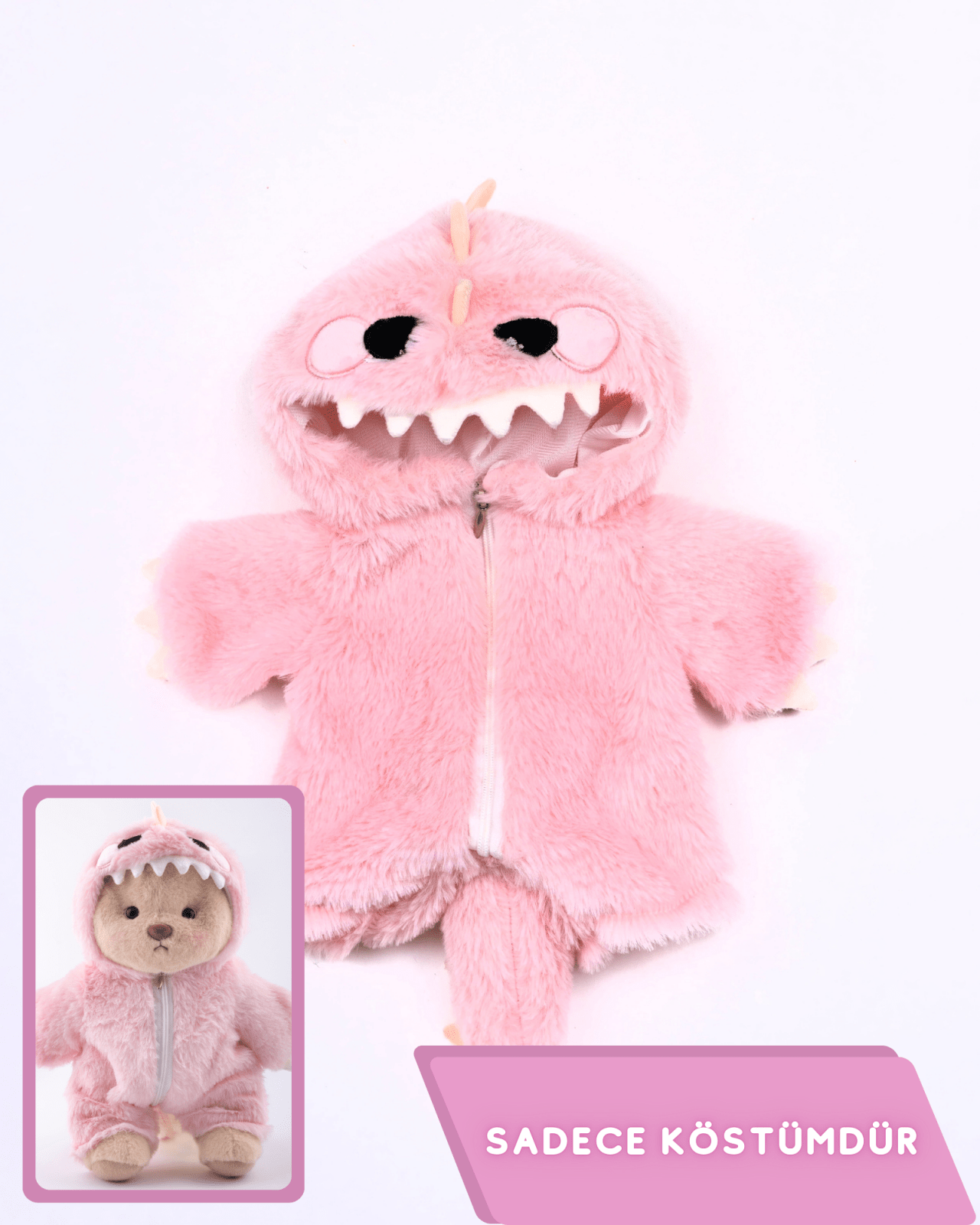 PuffyHug™ Pembe Tüylü Dino Puffy Kostümü - Puffy Hug Türkiye